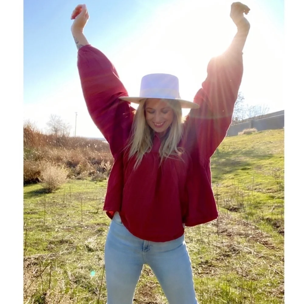 Ces Femme Burnt Orange Gauze Peasant Blouse - Picture 6 of 14
